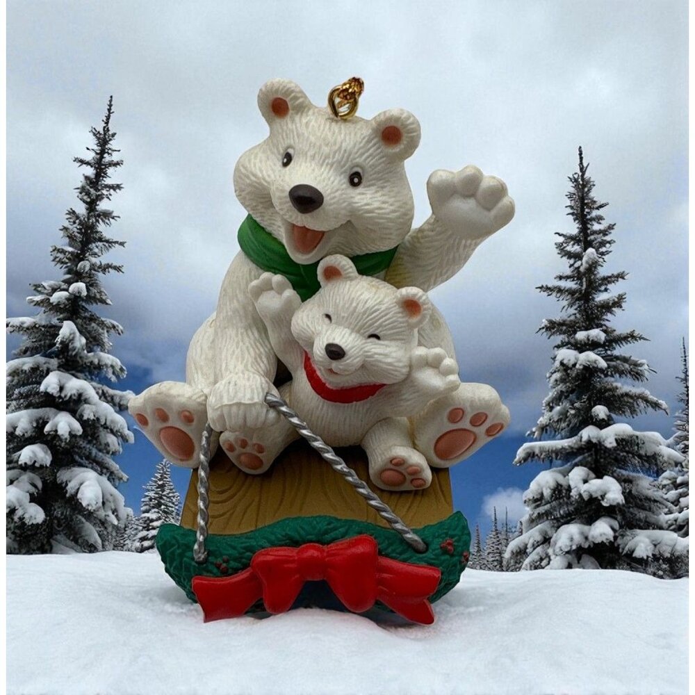 Polar Bear Sledding Family Christmas Tree Ornament Vintage Westmar 1996